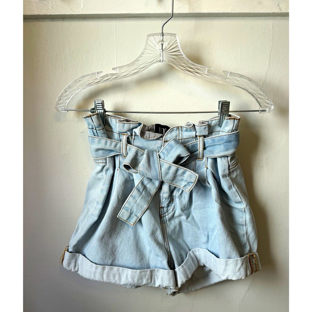 BDG Urban Outfitters Paperbag Denim Shorts Light Wash Belted High Rise Size 25